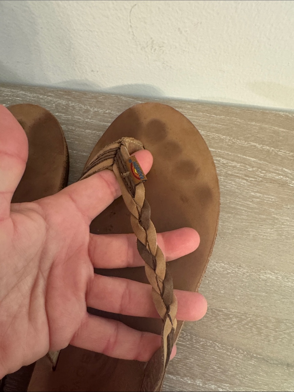 Rainbows Flirty Braidy two tone Leather Braided Toe-Post flip flops /Sandals - Picture 8 of 13